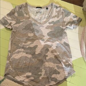 ATM Anthony Thomas Melillo Tan and Brown Fitted Short Sleeve Tee